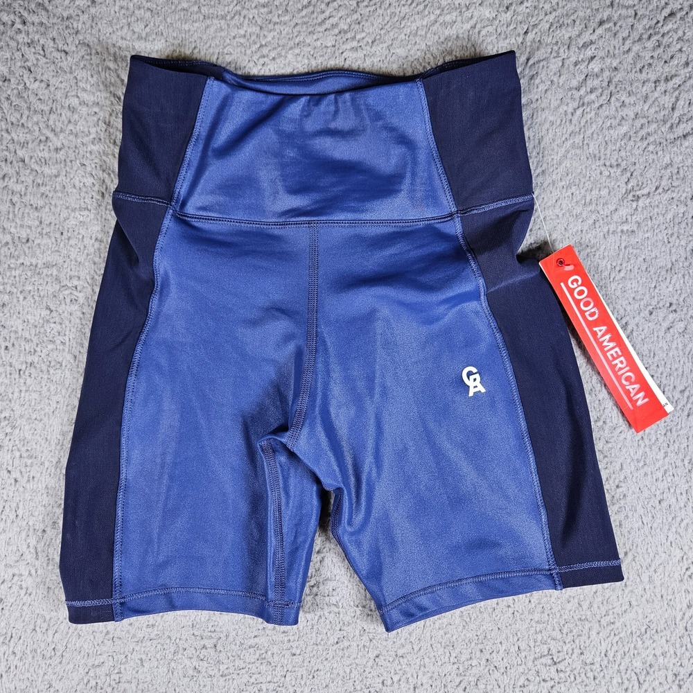Good American Performance High Waist Mesh Biker Shorts Size 1 Blue New NWT